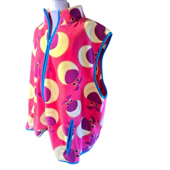 Disney Lotso Fleece Vest Pink With Purple & Yellow Faces Zippered Front Pockets - Picture 9 of 10